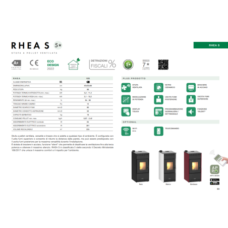 Stufa a pellet 10,2 kW Rhea 10s Schuster Unical Riscaldamento casa ufficio Nera